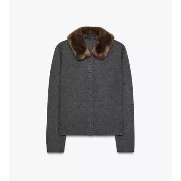 ZARA 인조 모피 라펠 니트 자켓 S 사이즈 그레이