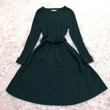 갤러리 비스콘티 니트 원피스 그린 리본 벨트 꽃 M