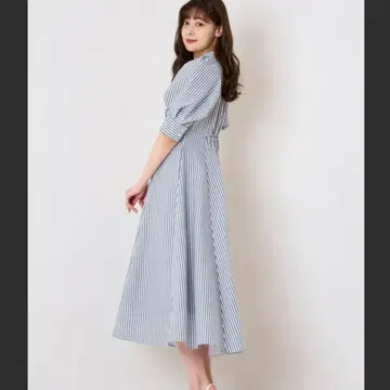 herlipto 볼륨 슬리브 스트라이프 드레스 blue
