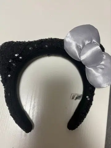 고양이 귀 머리띠 실버 리본