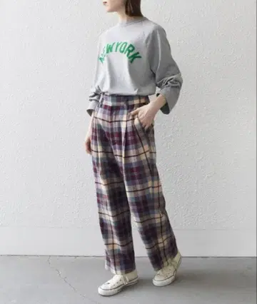 SHIPS any IN.TES.PRA 턱 체크 테이퍼드 팬츠 L