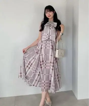 안미르 An MILLE 빅 체크 리본 OP 핑크