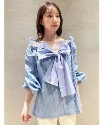 CELFORD 스모크 체크 블라우스 색스 sax