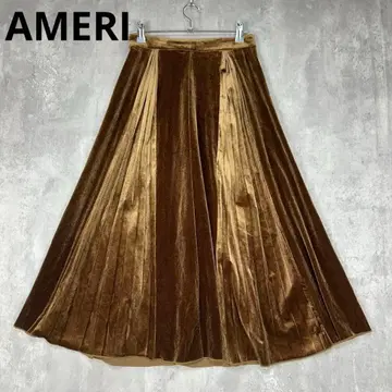 AMERI 벨벳 벨로아 브라운 볼륨 플리츠 스커트 겨울