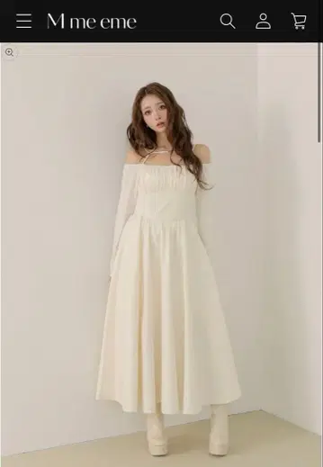 엠미에메 아이보리 오프숄더 플레어 드레스