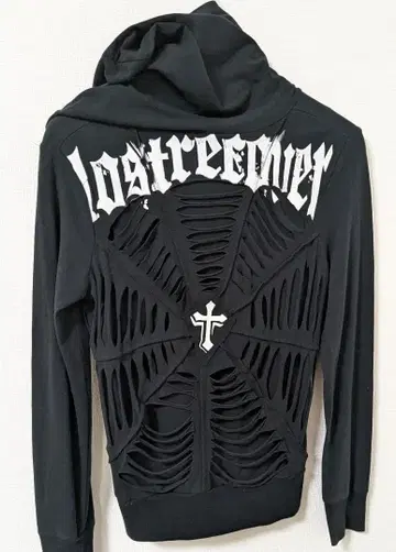 새상품급 스컬 데미지 지퍼 후드티 Y2K 스트레치 M 사이즈