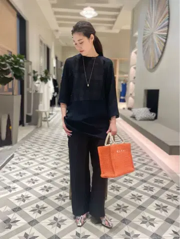 BACCA 레노 웨이브 블록 체크 튜닉 원피스