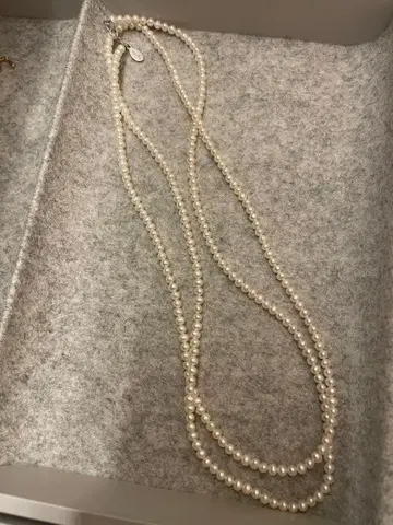 agete 아가트 롱 담수 펄 목걸이 화이트 실버