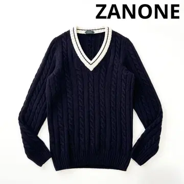 ZANONE 자노네 울 미들 게이지 케이블 V넥 칠드런 니트