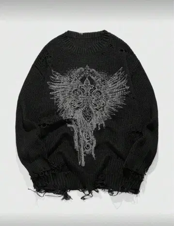 니트 스웨터 데미지 긴팔 그런지 걸리시 y2k 블랙