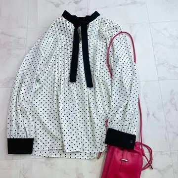 SHIPS any 블라우스 도트 무늬 긴팔 보타이 핀턱 셔츠