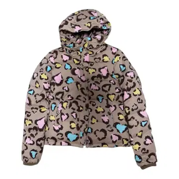 니나뮤우 레오파드 무늬 후드 부착 다운 자켓