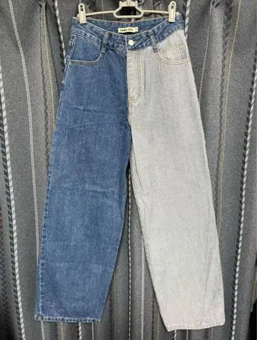 스트레이트 데님 블루/그레이 와이드 팬츠 캐주얼