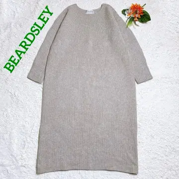 새상품급/비어즐리 울 니트 원피스 리브 편직 내추럴 베이지