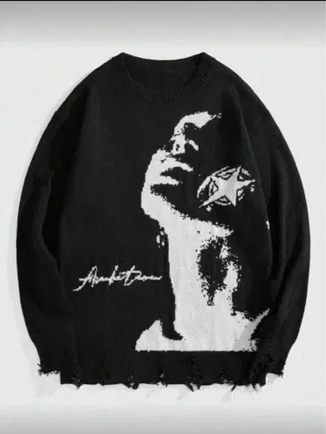 니트 스웨터 긴팔 데미지 그런지 스트릿 y2k 해외 블랙