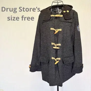 Drug Store's 더플 코트 그레이 후드 부착