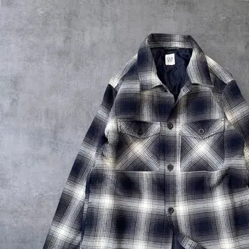 GAP 네이비 화이트 쉐도우 체크 플란넬 셔츠 퀼팅 CPO