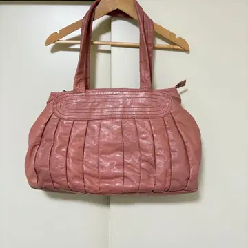 츠모리치사토 도트 칼리 플리츠 디자인 숄더백 핑크 천연 가죽