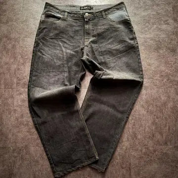 빅 사이즈 00s 블랙 데님 와이드 배기 히게 스트레치 블랙 y2k