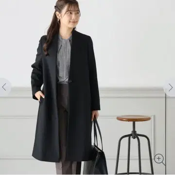 택 포함 새상품 AOKI 노카라 롱 코트 울 차콜 그레이