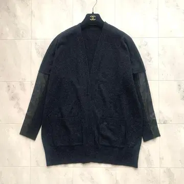 폭시 캐시미어 100% 가죽 절개 가디건 블랙