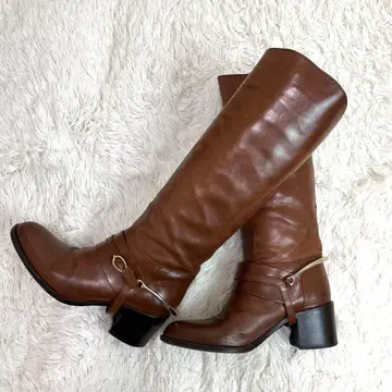 SARTORE 자키 부츠 브라운 골드 금장 장식 롱 부츠