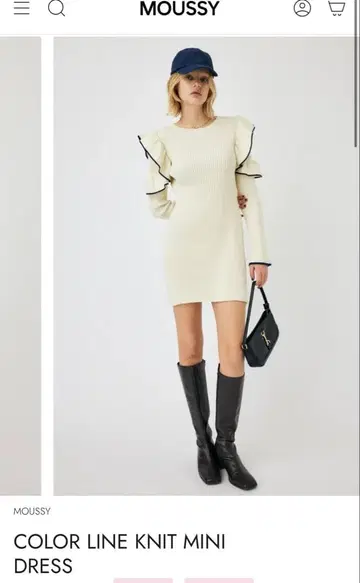 MOUSSY 프릴 아이보리 리브 미니 드레스