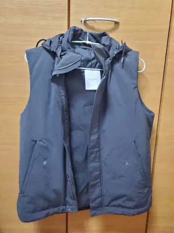 플라스테 그레이 후드 부착 다운 베스트