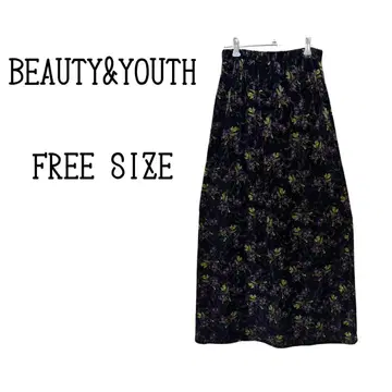 BEAUTY&YOUTH 리브 롱 스커트 블랙 꽃무늬 프리 사이즈