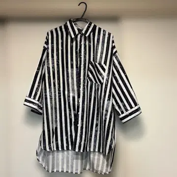 스트라이프 7부 소매 롱 셔츠