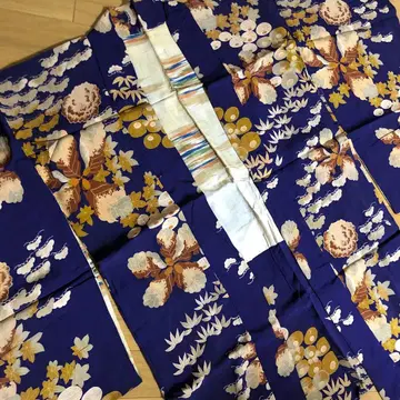 앤티크 순수 실크 긴 겉옷 브라운 계열 Japanese 보타니컬