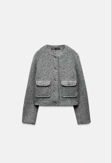 ZARA 골드 버튼 부클 재킷 노카라