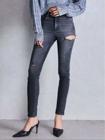 미들 허리 SIDE RIPPED 스키니 데님 팬츠