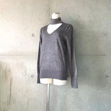 택 포함 새상품 하이넥 V넥 콤비 니트 그레이