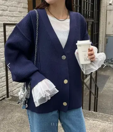 차오패닉 티피 패치워크 골드 버튼 V넥 가디건