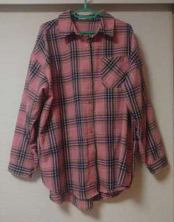 시마무라 핑크 체크 무늬 긴팔 셔츠