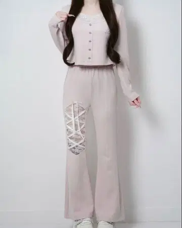 Lumignon Sugar 레이스 리본 세트 업 핑크