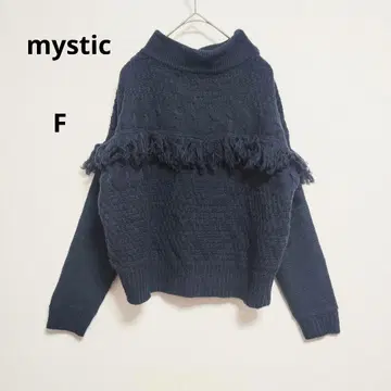 mystic 프린지 달린 네이비 터틀넥 니트 F 무지 심플