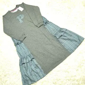 새상품 퍼슨즈 체크 프릴 긴팔 원피스 트레이닝복 L