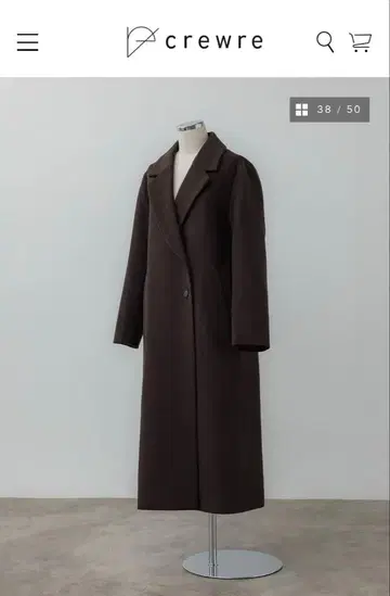 크루레 crewre 다크 브라운 울 롱 코트 (벨트 포함) 사이즈 1