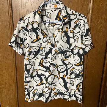 맨싱 펭귄 패턴 오픈 카라 셔츠