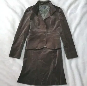 INDIVI 스커트 셋업 벨로아 브라운 스탠드 카라 36