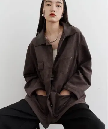 DFFUR. 가죽 칼라 스웨이드 커버올