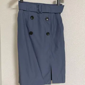 블루 그레이 더블 버튼 타이트 스커트