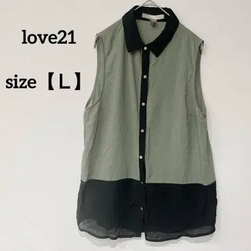 love21 [ L ] 슬리브리스 셔츠 그린 블랙 봄/여름 시스루