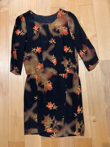 LOUNIE 꽃무늬 긴팔 무릎 기장 원피스 36