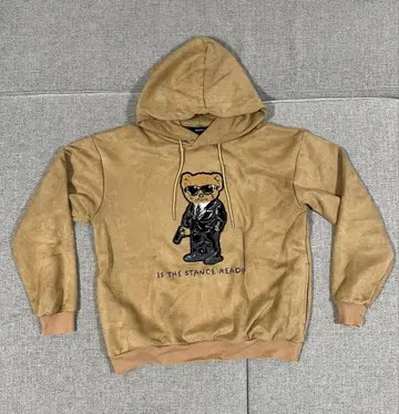 자수 곰 후드티 브라운