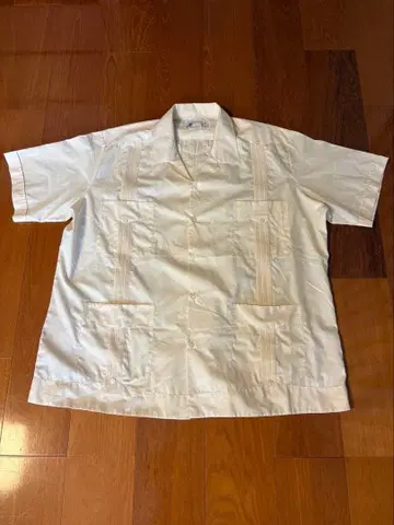 L 상당 쿠바 셔츠 자수 화이트 오픈 카라 셔츠