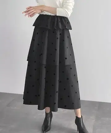 ELFRANK 엘프랭크 2단 프릴 도트 플레어 롱 스커트 FREE