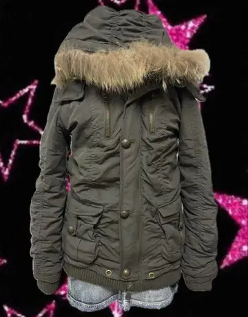 헤이세이 갸루 y2k 후드 퍼 포함 미니 모즈 코트 페어리 그런지